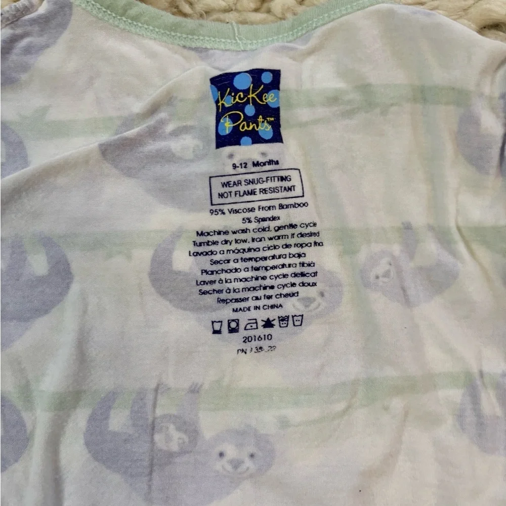 Baby KicKee Pants Sloth Footie Pajamas 9-12 Months White Purple Green